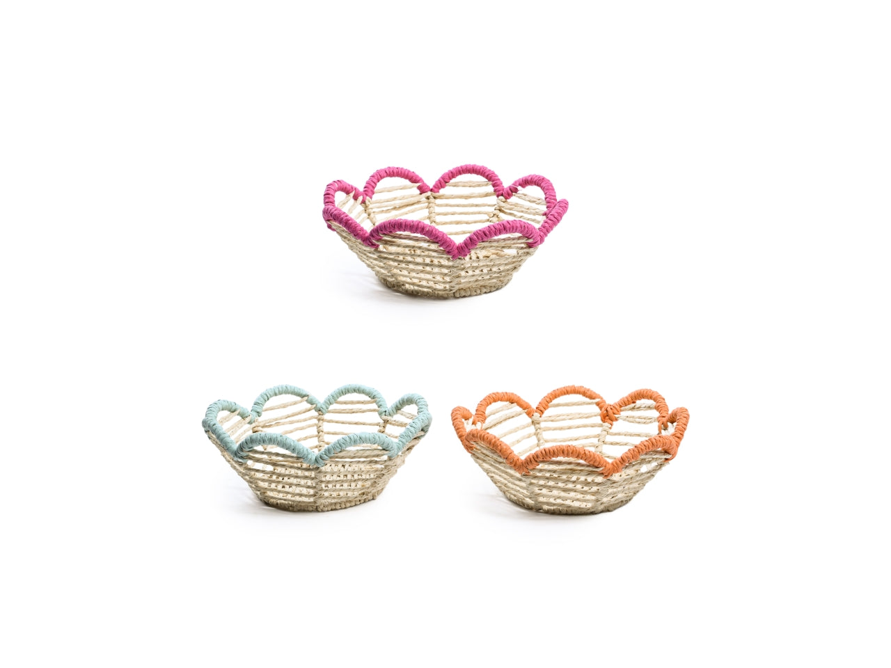 Cestino fiore in metallo e carta 23x23xh.8cm con bordino colorato