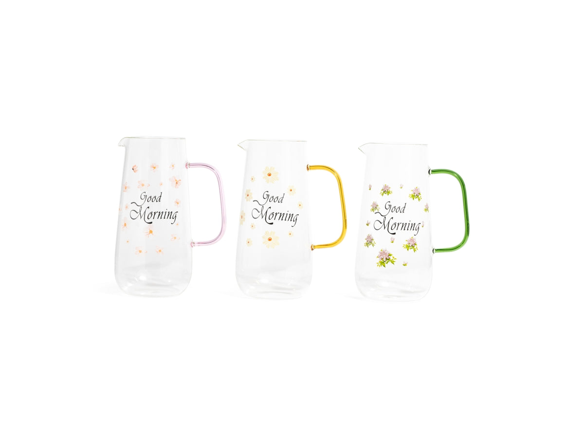 Caraffa "good moning" in vetro borosilicato 1,2l 16x10,5xh.21cm, colori assortiti