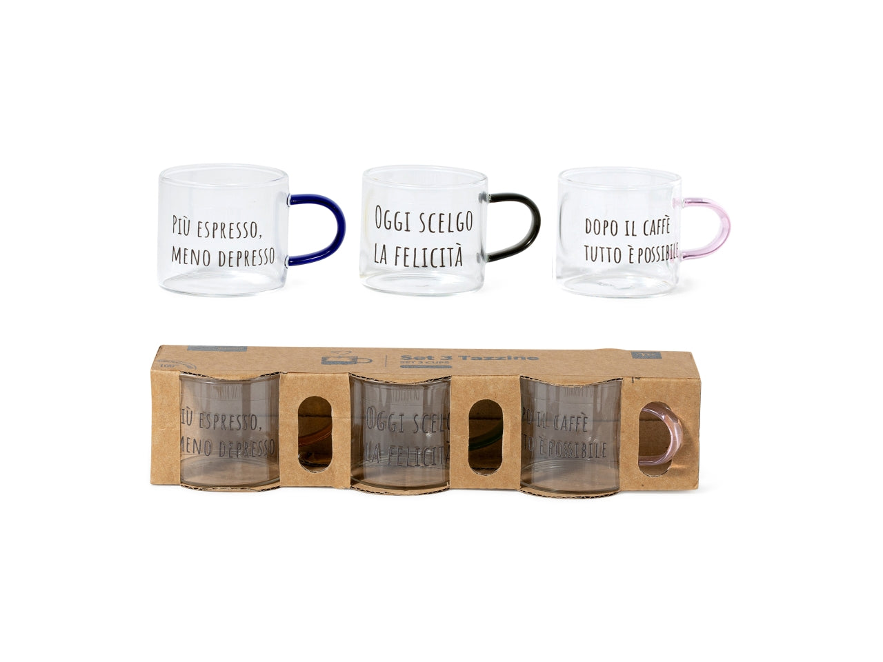 Tazzine vetro borosilicato trasparente 100ml 7,5x5,5xh.5cm in confezione da 3 pezzi assortite