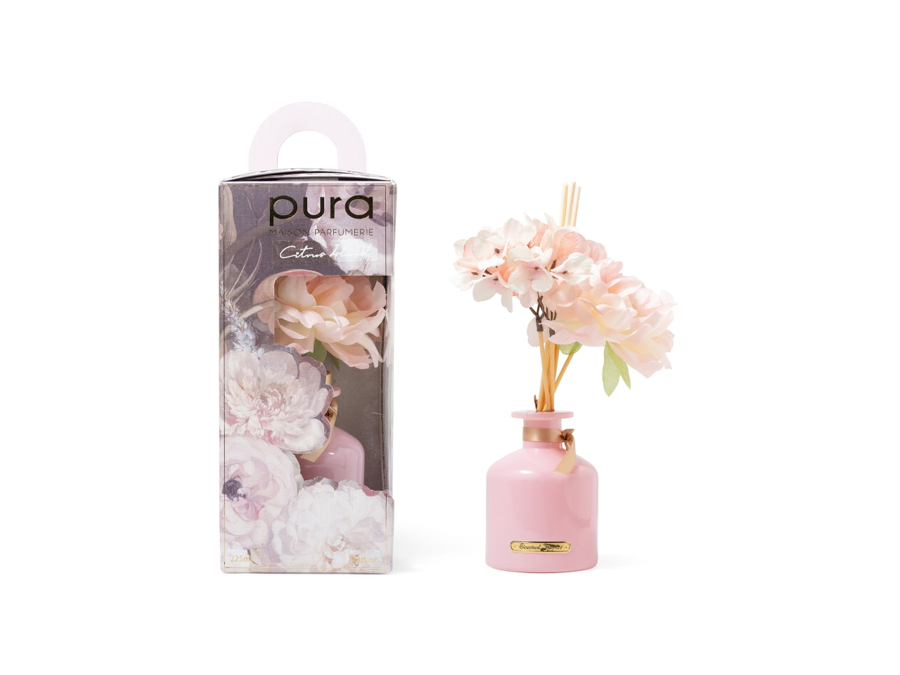 Diffusore con bacchette e fiori 225ml, fragranza citrus island