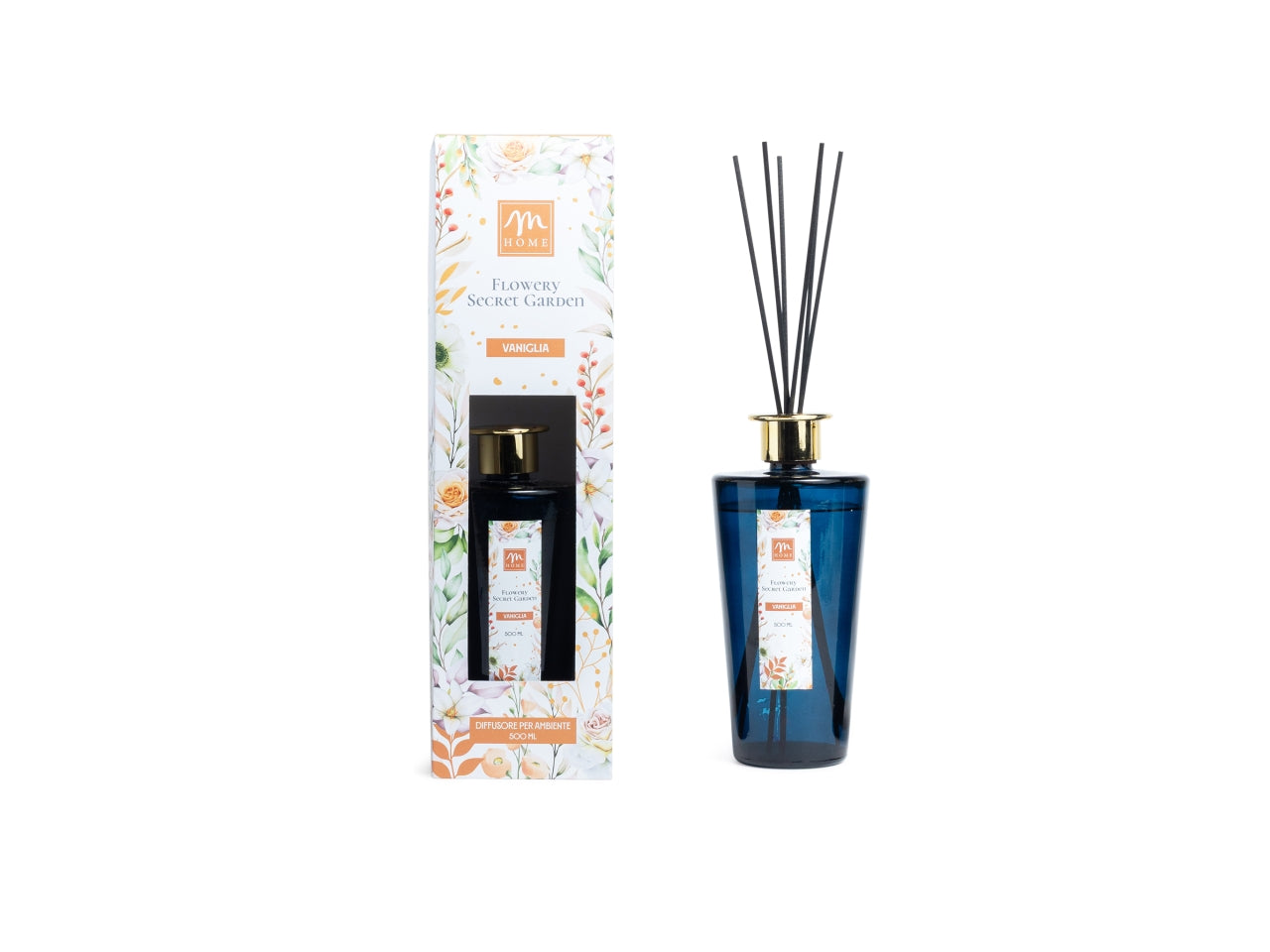 Diffusore con bacchette 500ml, fragranza vaniglia