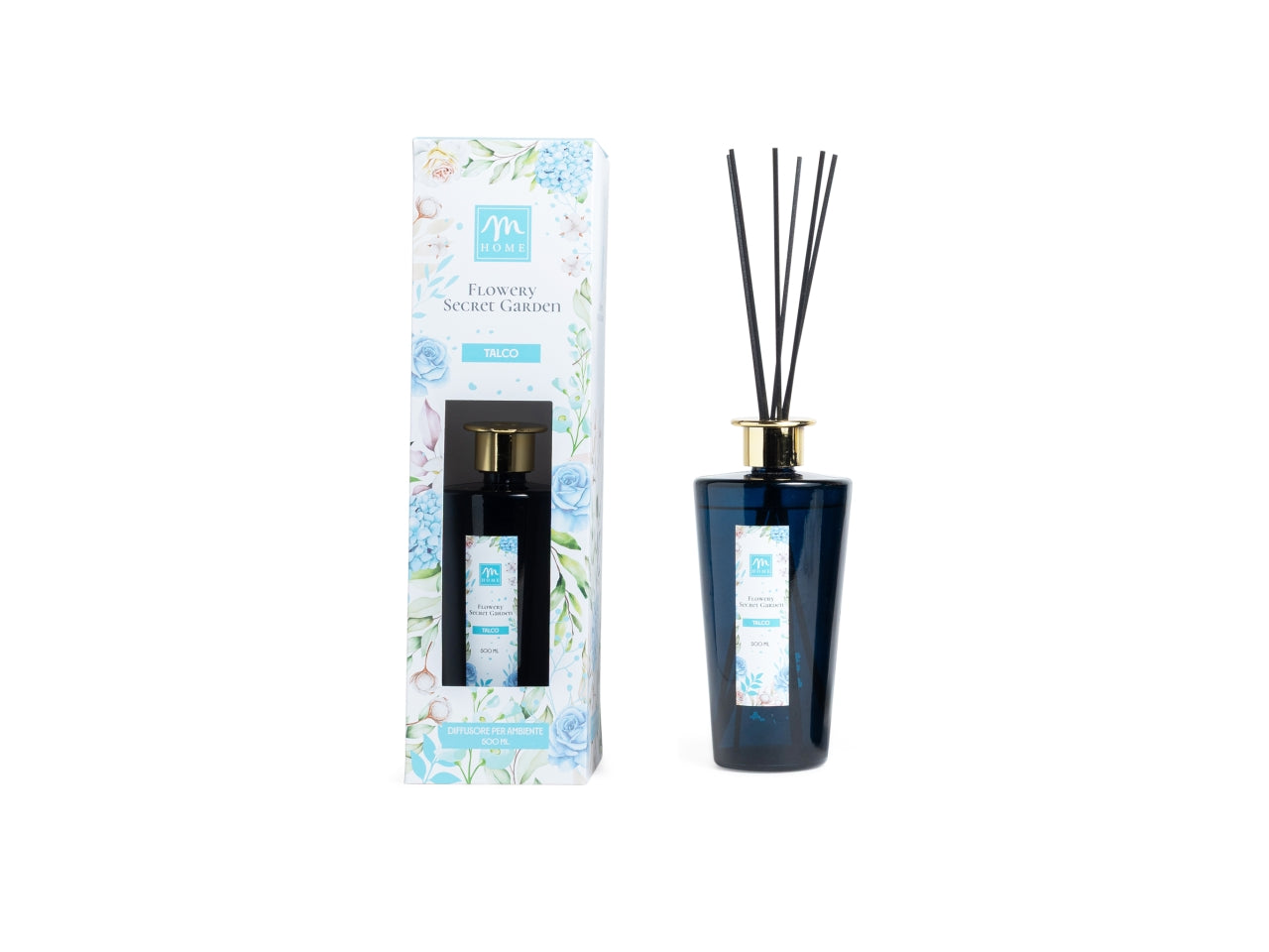 Diffusore con bacchette 500ml, fragranza talco