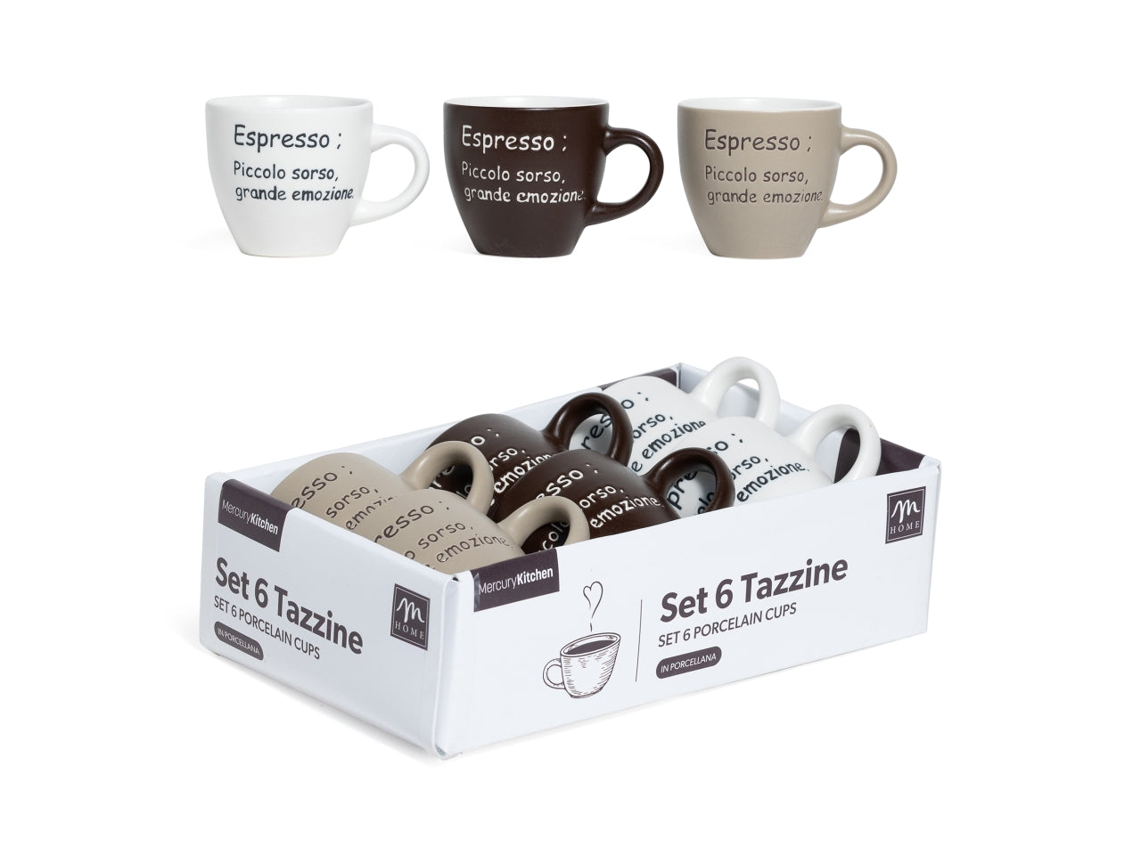 Tazzine in porcellana da 100ml in confezione da 6 pezzi assortiti