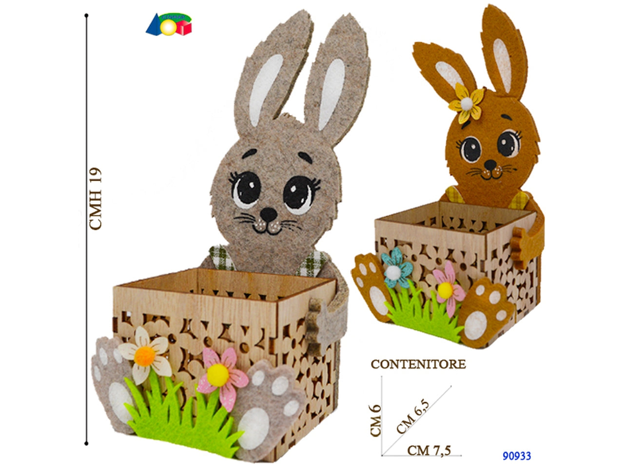 Cassettina legno con decoro coniglio in feltro