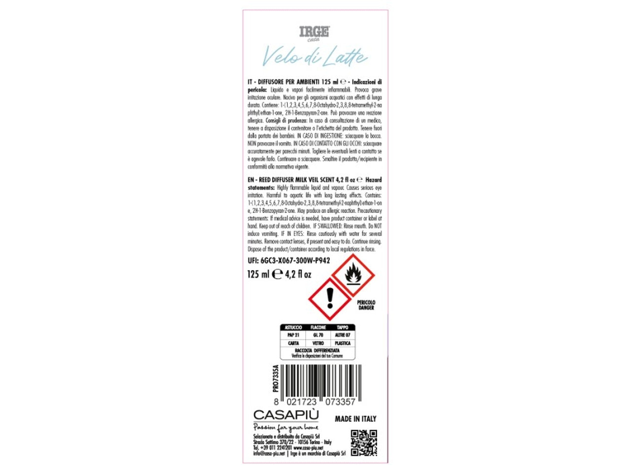 Cdv diffusore Irge ambiente 125 ml latte con bastoncini $