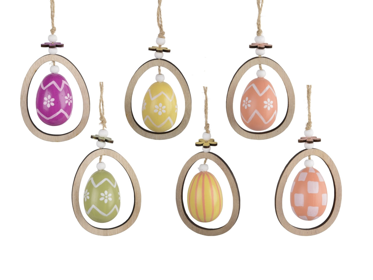 Appendino uovo in legno 6 assortiti 3.5x6.5x10cm