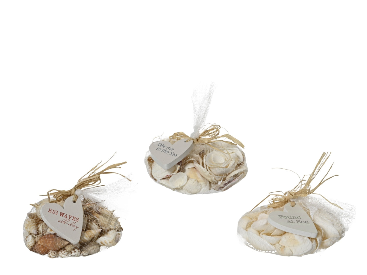 Sacchetto conchiglie 3 assortite 14x14xh.6cm