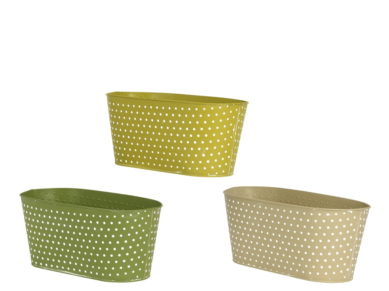 Vaso ovale metallo 3 assortiti 28x14xh.12.5cm