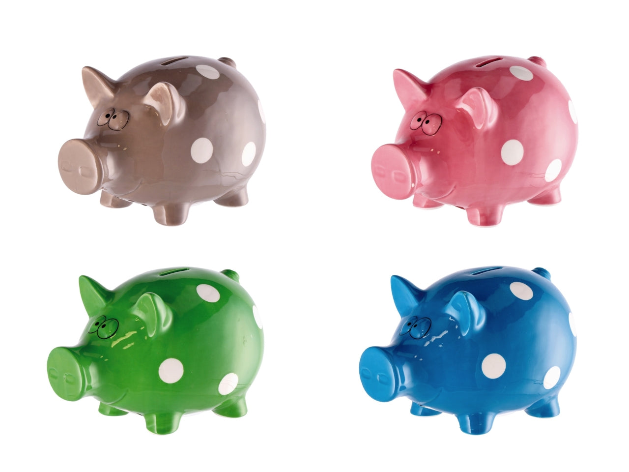 Salvadanaio maialino in ceramica a pois 20xh13cm, 4 colori assortiti