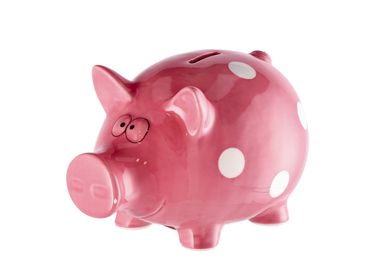 Salvadanaio maialino in ceramica a pois 20xh13cm, 4 colori assortiti