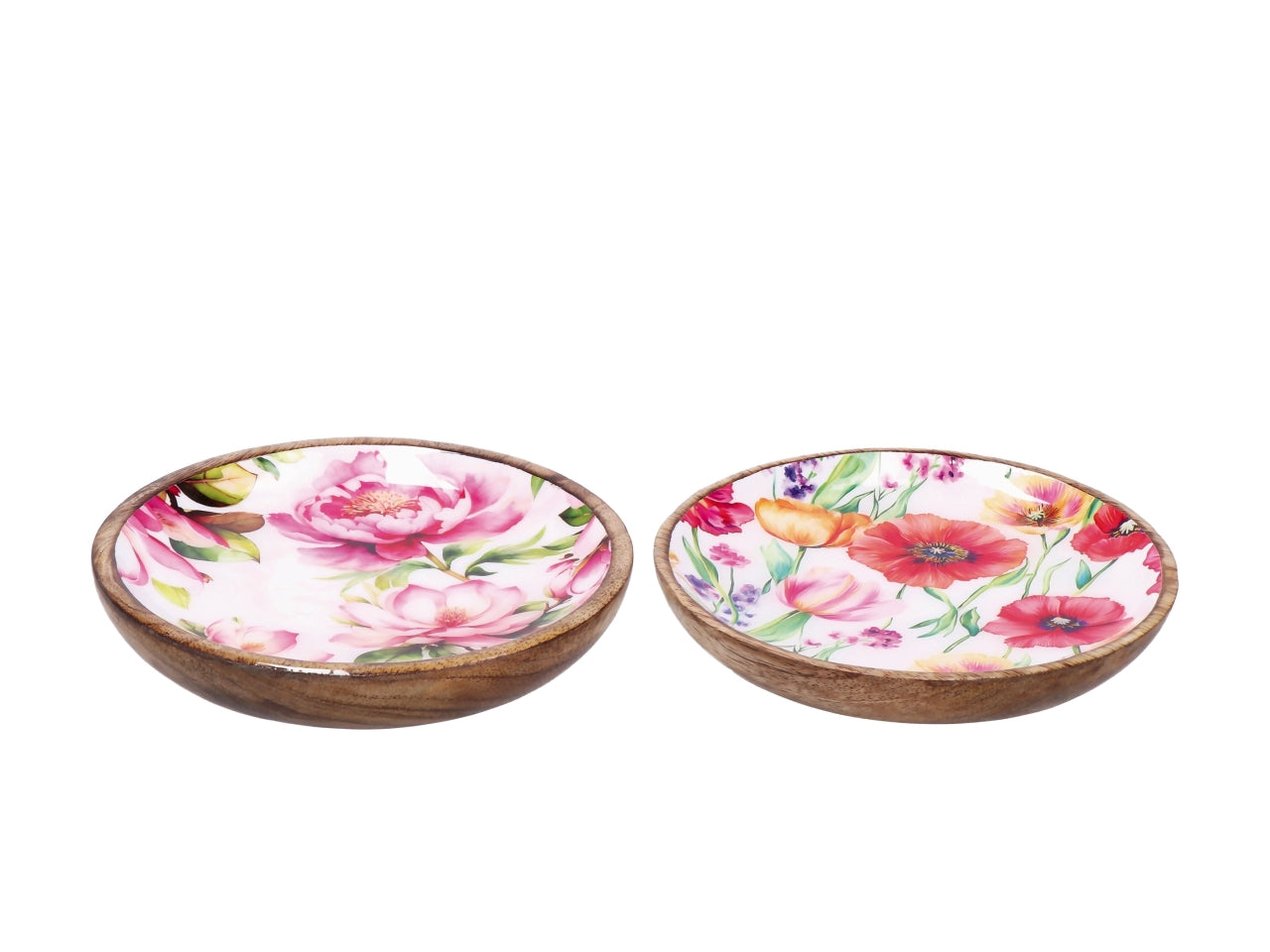 Iole piatto 15cm in legno con decorazione floreale, 2 assortimenti