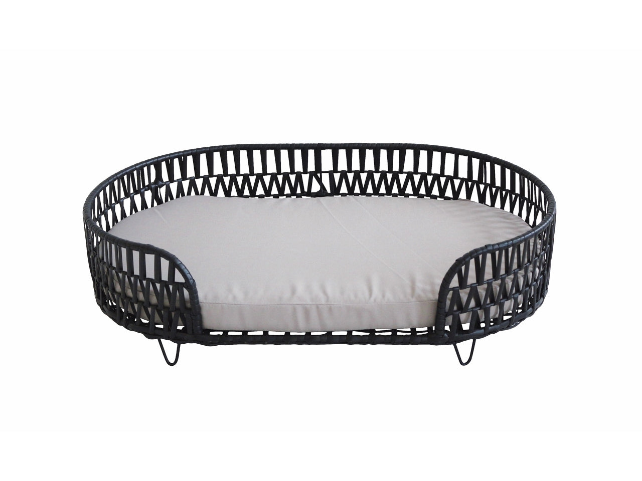 Cuccia lettino ovale nera con cuscino 75x49xh18cm