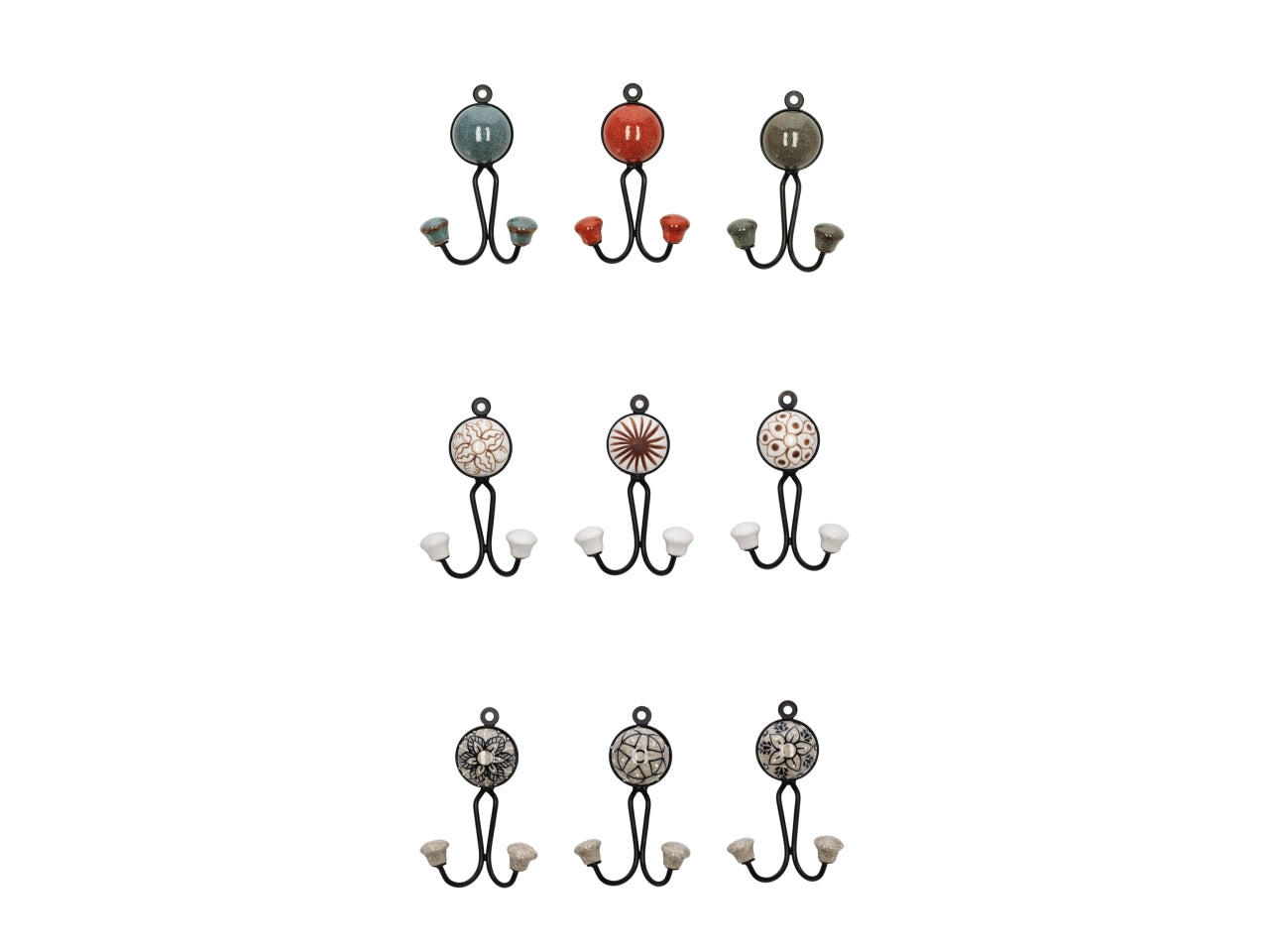 Appendino 2 gancio in ceramica e ferro 6x12cm, 9 varianti assortite