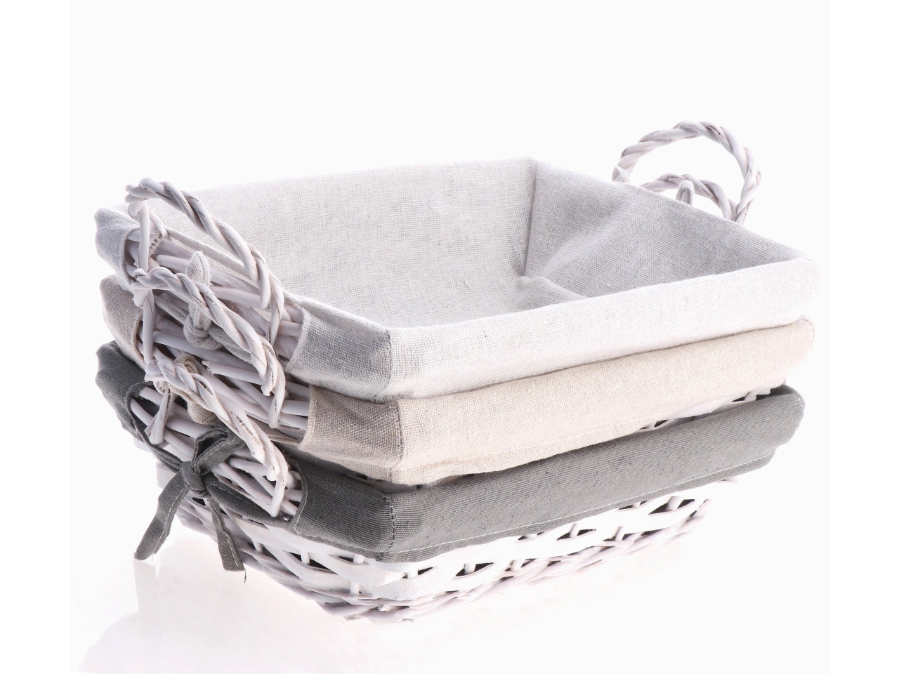 Beira cestino rettangolare 35x25xh12cm con interno di tessuto, 3 varianti di colore