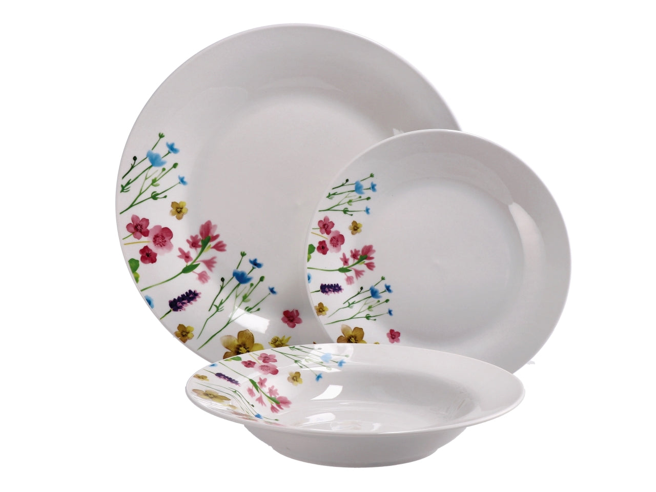 Servizio piatti 18 pezzi in porcellana bianco con fiori