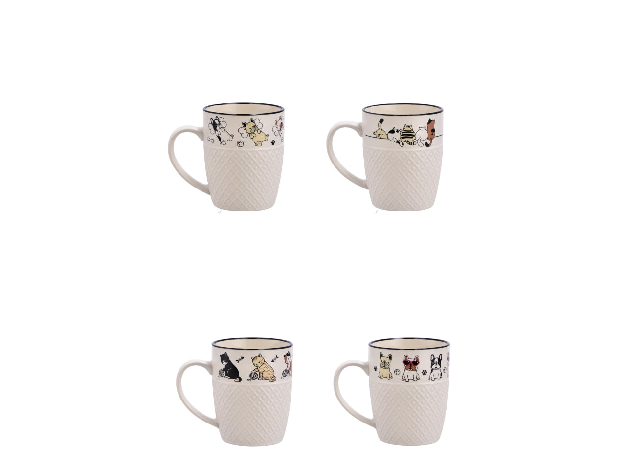Tazza mug 380ml con bordino decorato d.9xh11cm, 4 assortimenti