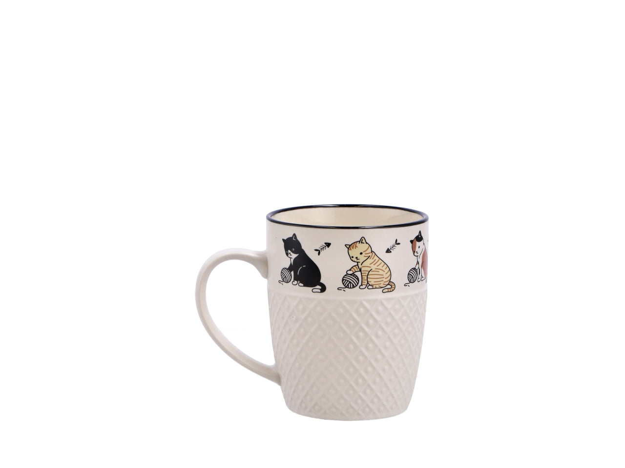 Tazza mug 380ml con bordino decorato d.9xh11cm, 4 assortimenti