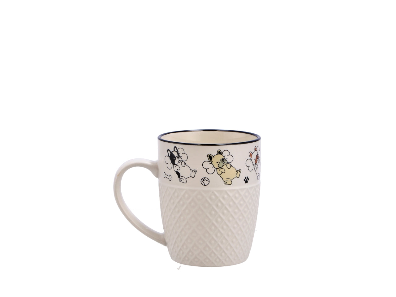 Tazza mug 380ml con bordino decorato d.9xh11cm, 4 assortimenti