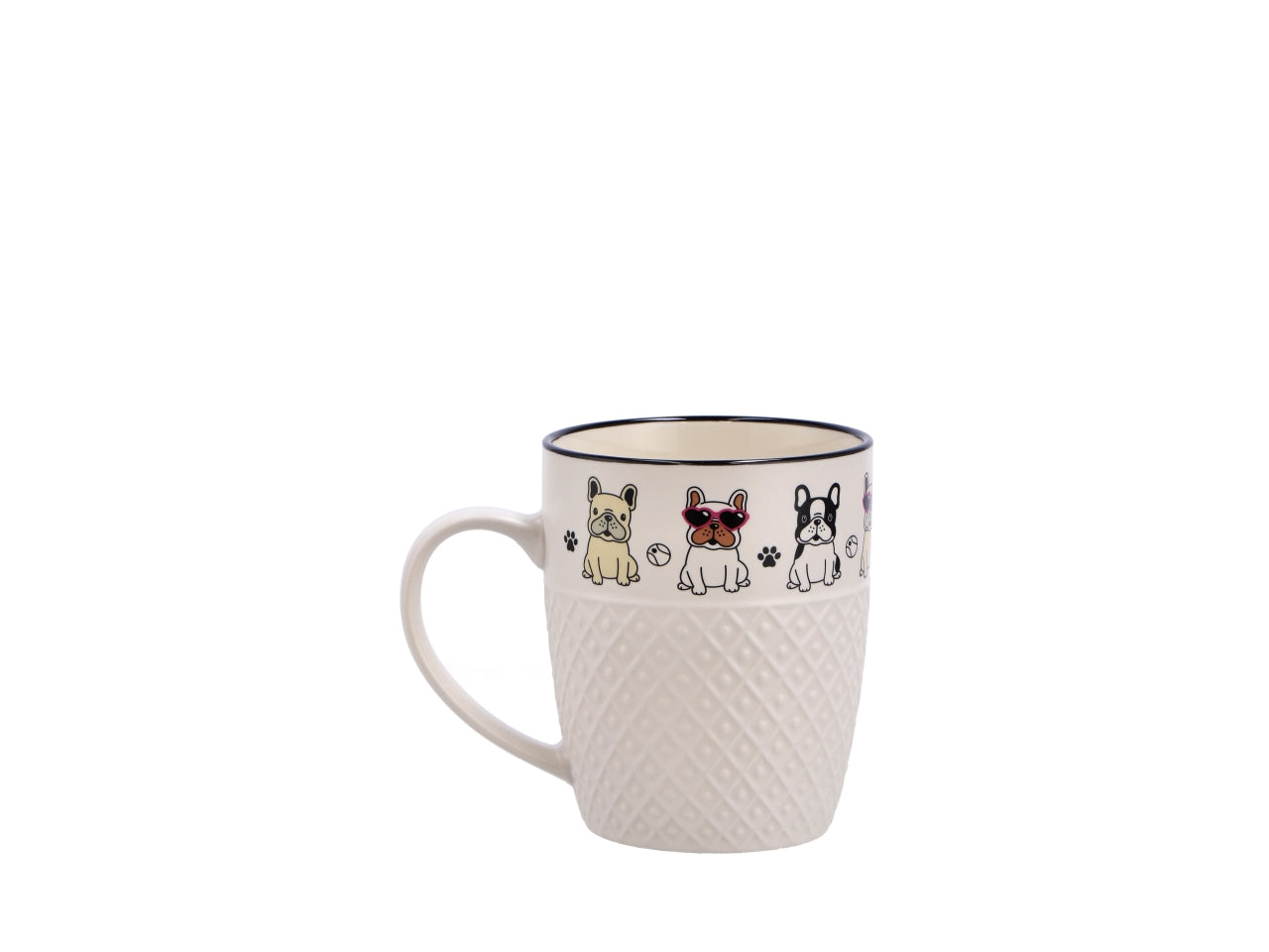 Tazza mug 380ml con bordino decorato d.9xh11cm, 4 assortimenti