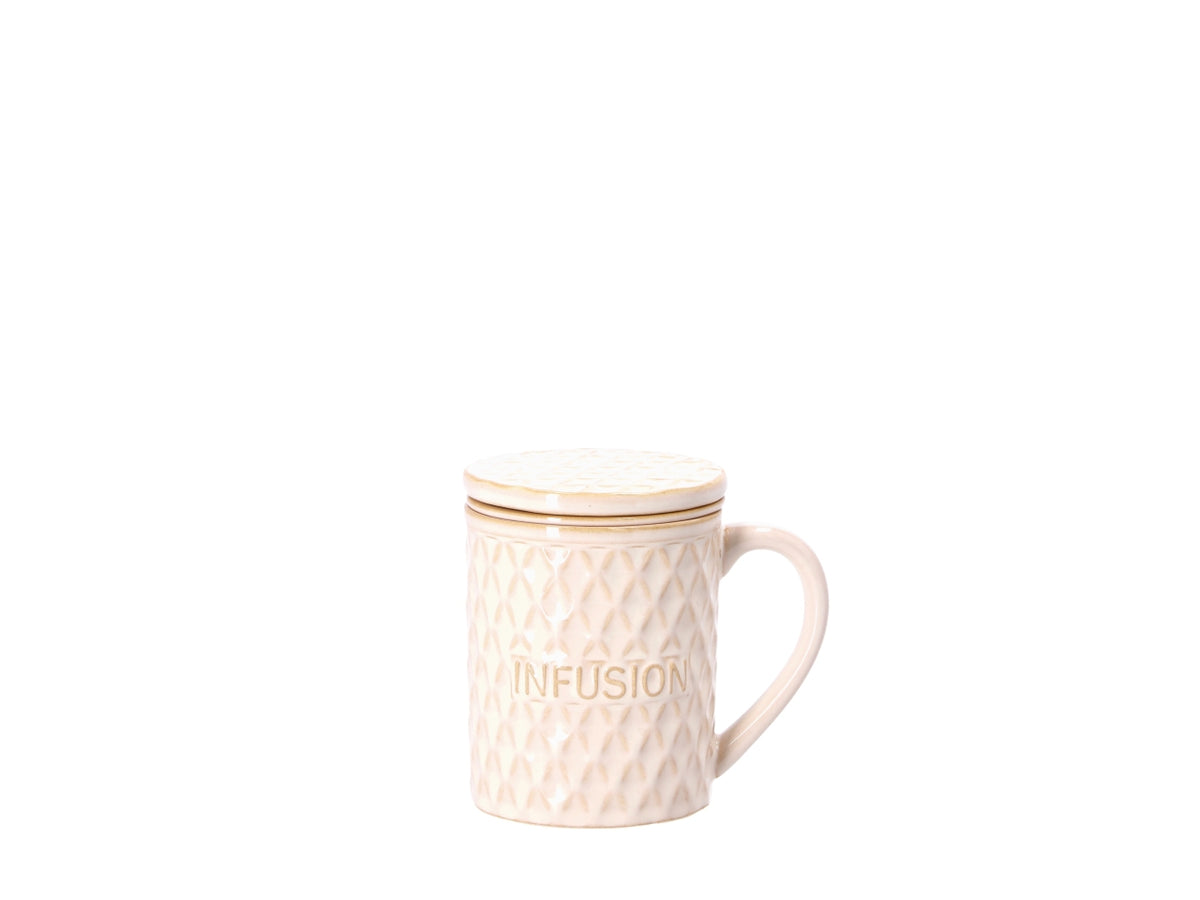 Tisaniera in ceramica con coperchio e filtro 9xh12cm beige, assortiti