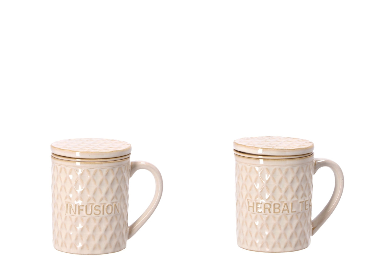 Tisaniera in ceramica con coperchio e filtro 9xh12cm beige, assortiti