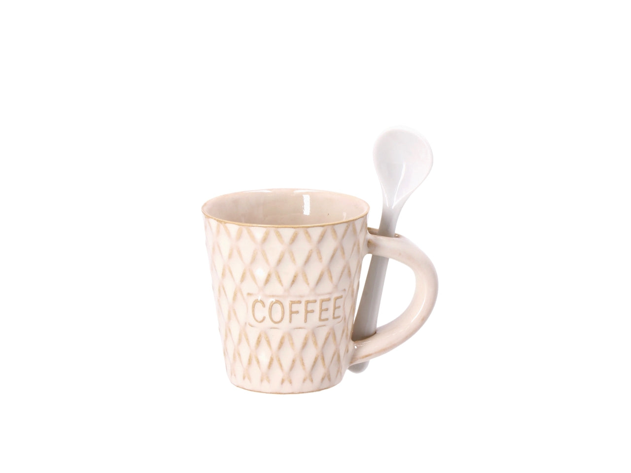 Tazza mug con cucchiaio in porcellana d.6xh6,5cm beige