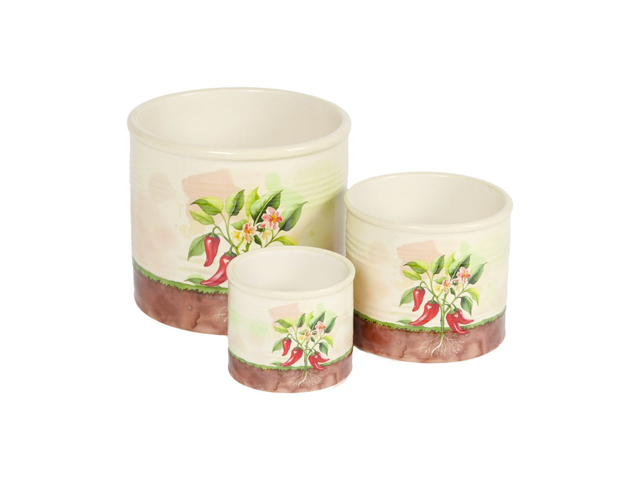 Set 3 vasetti in ceramica con decoro peperoncino