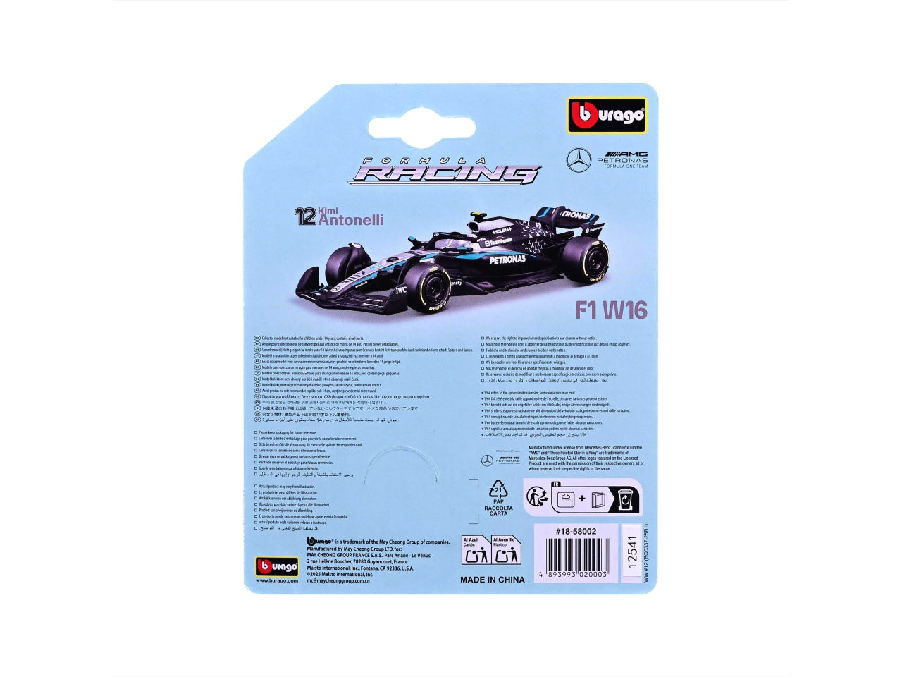 Auto F1 Ferrari W16 Mercedes 2025 Kimi Antonelli scala 1:64
