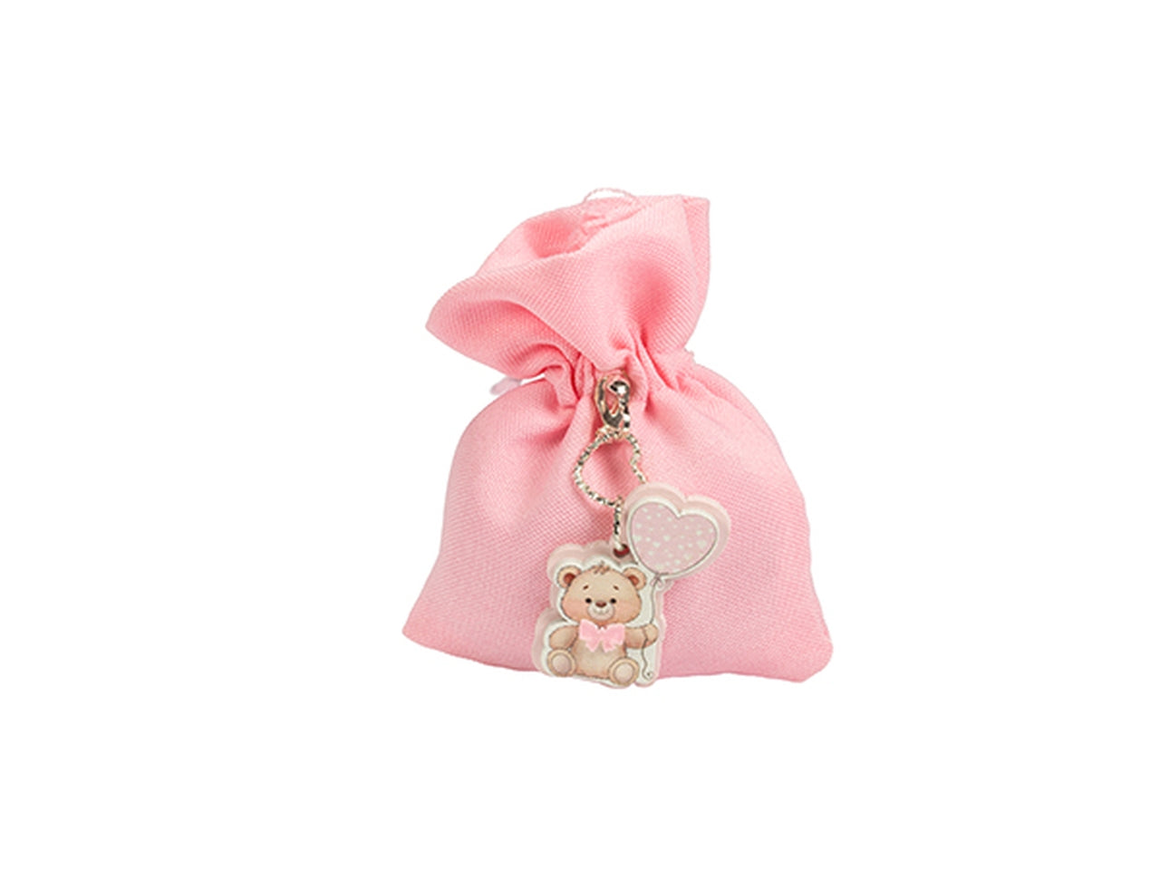 Sacchetto portaconfetti con applicazione ad orsetto rosa