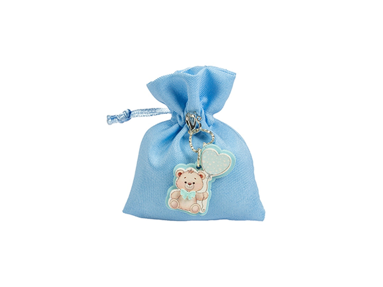 Sacchetto portaconfetti con applicazione ad orsetto celeste