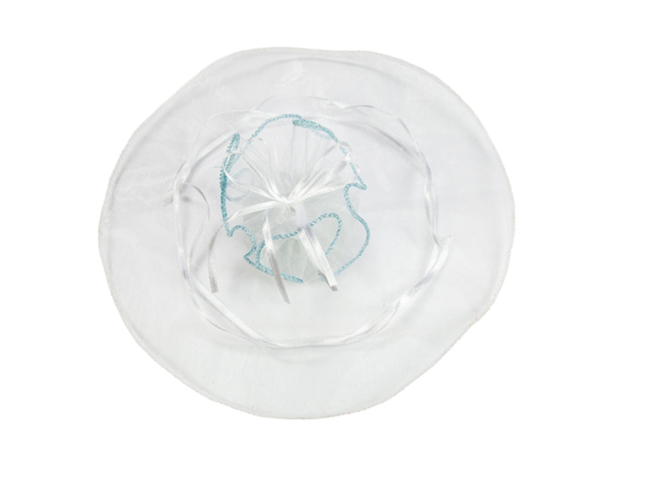 Velo portaconfetti bianco 23cm con tirante celeste