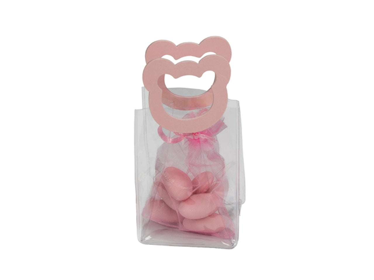 Borsetta portaconfetti in pvc 6xh.8cm con manico a forma di orsetto rosa