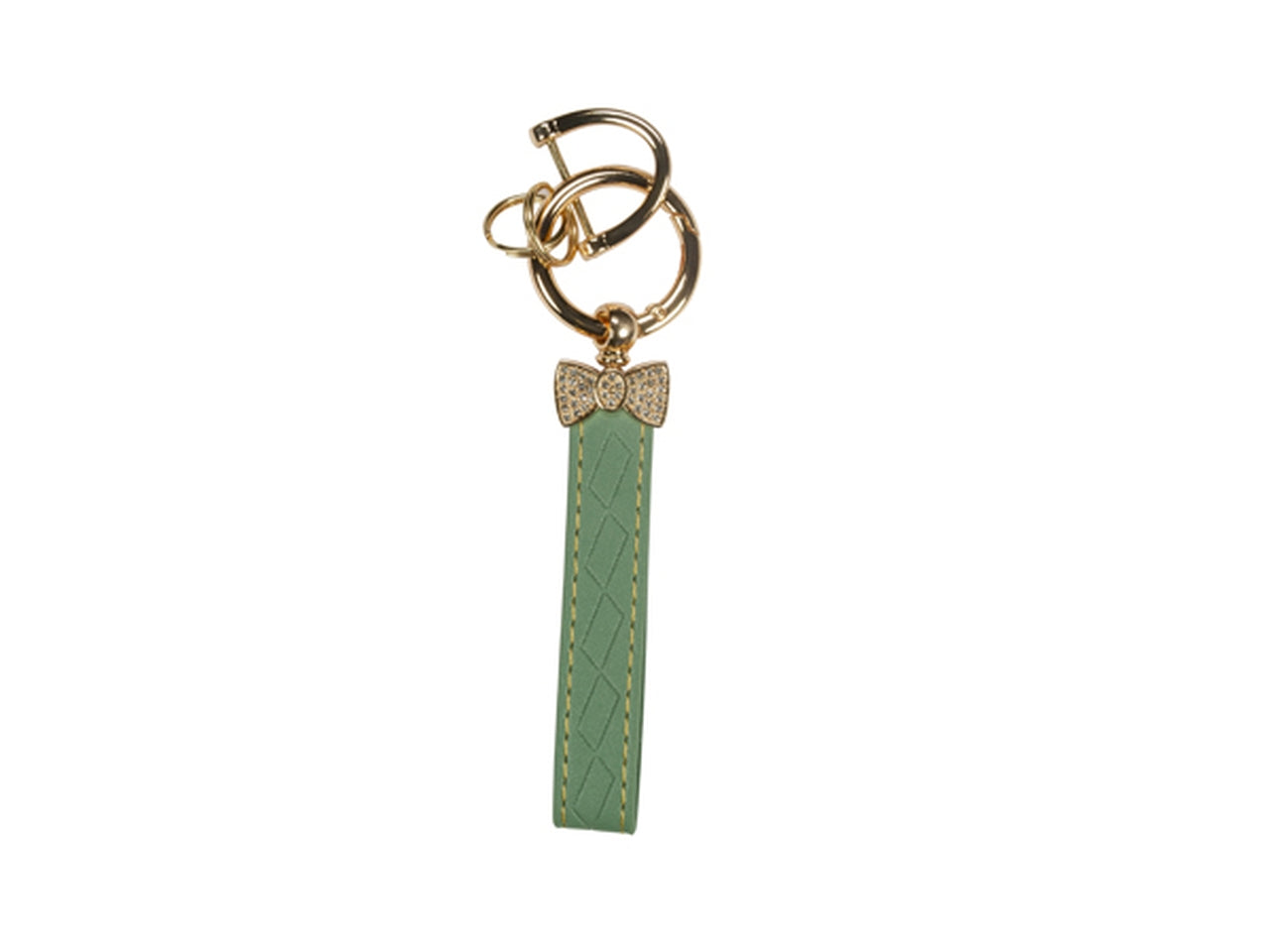 Portachiavi pelle  verde salvia con fiocco in strass