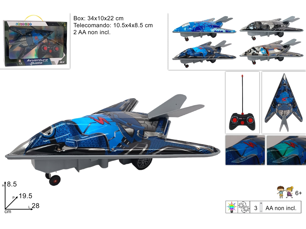 Aereo radio controllo con luci in 4 assortimenti