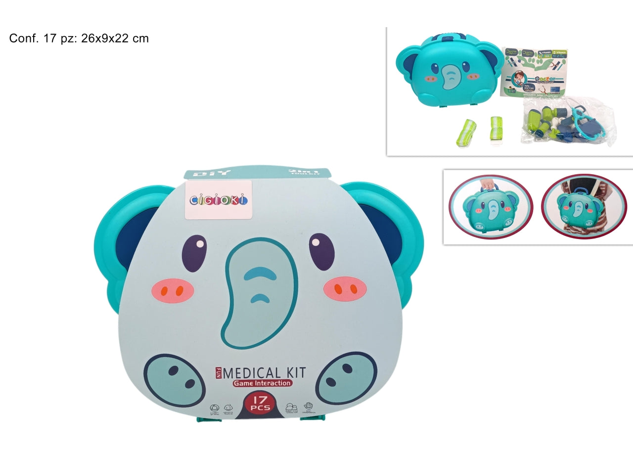 Valigetta dottore 2 in 1 la confezione contiene 17 pezzi  a forma di animale