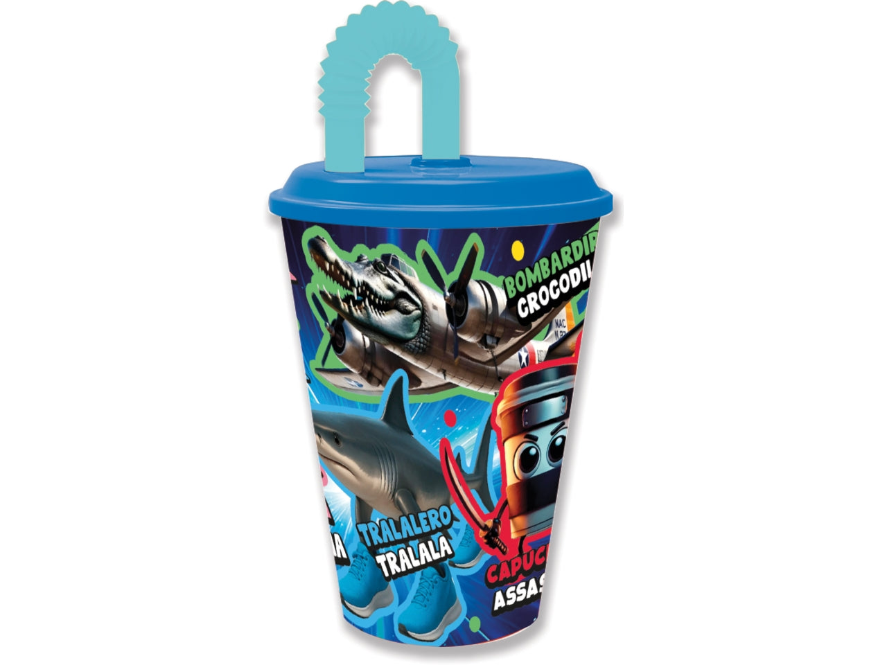 Italian Brainrot bicchiere in plastica con cannuccia 430ml