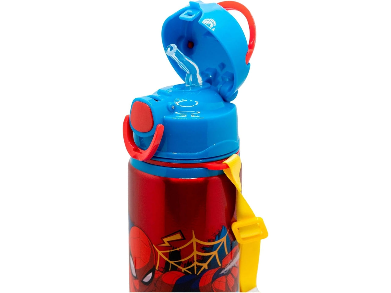 Spiderman borraccia in alluminio pop up con cannuccia e tracolla 730ml
