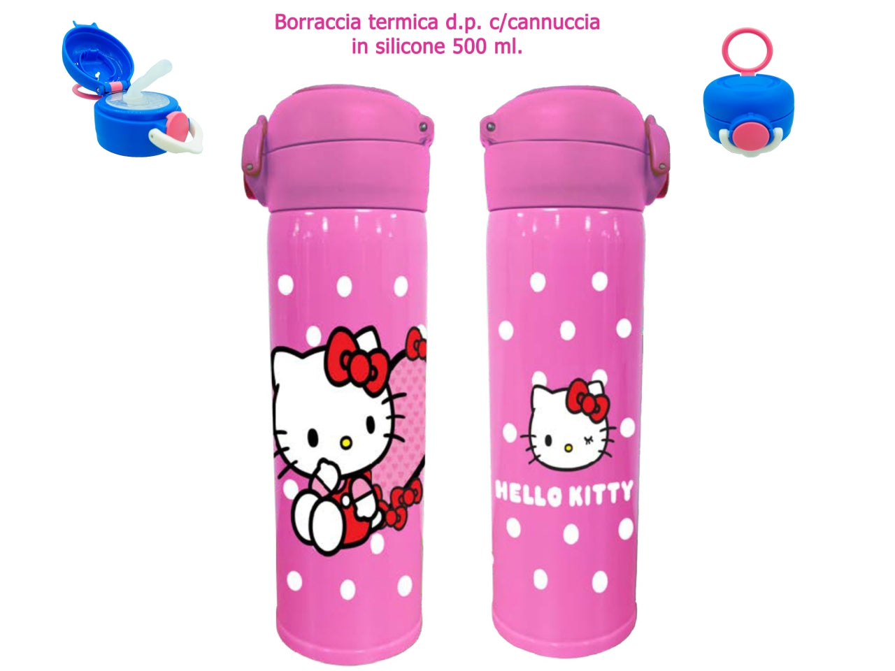 Hello Kitty borraccia termica con cannuccia in silicone 500ml