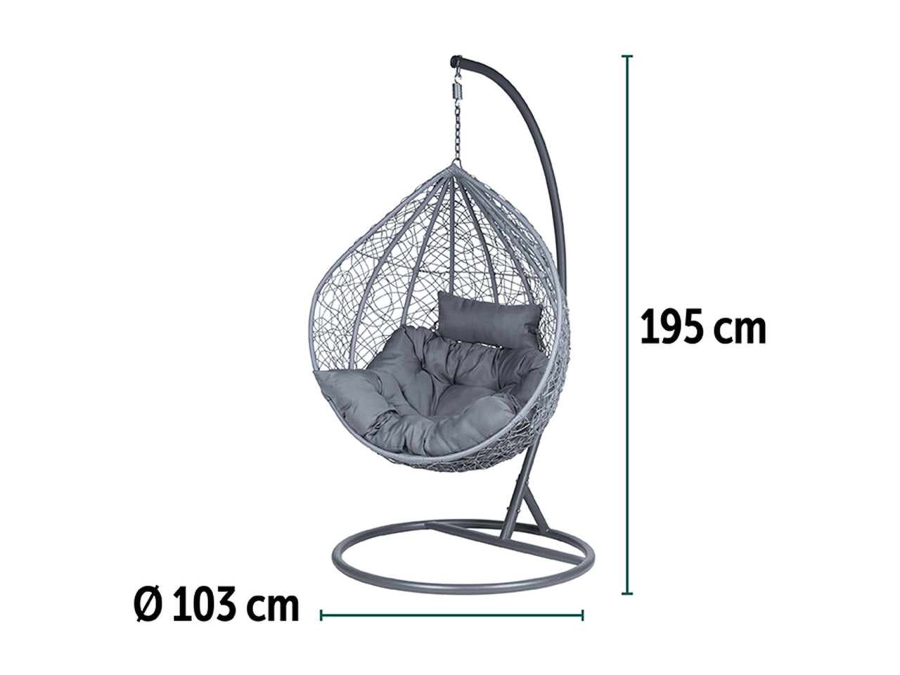 Poltrona sospesa c/cuscino d103xh195 grigia