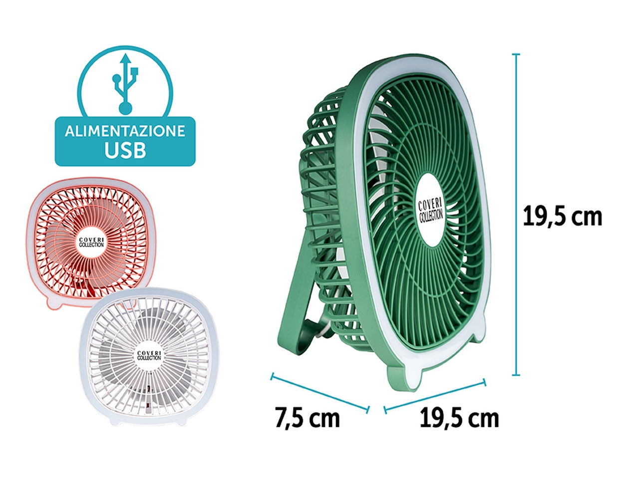 Ventilatore da tavolo con led 19.5x7.5x19.5cm 3 assortiti
