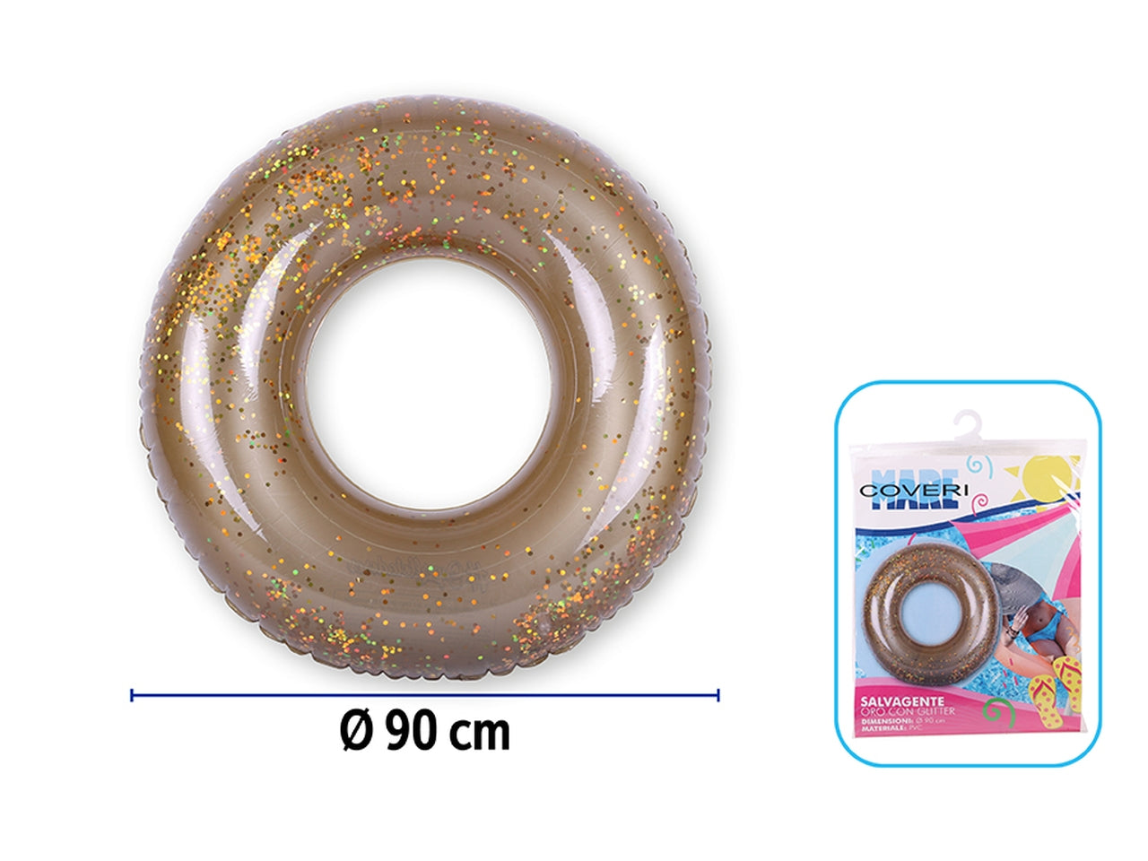 Salvagente gonfiabile c/glitter oro d.90cm