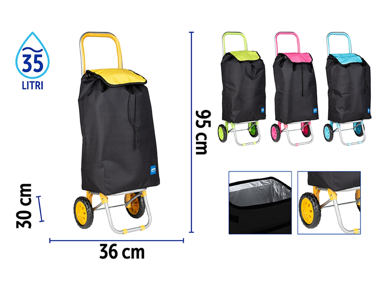 Carrello frigo c/2 ruote 36x30x95cm 4 assortiti