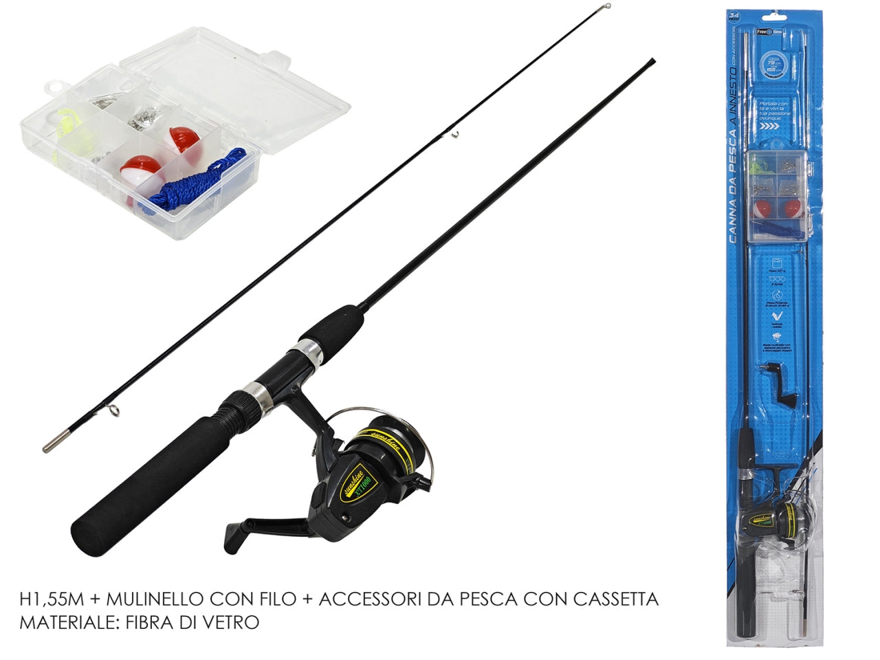 Canna da pesca 155cm con accessori