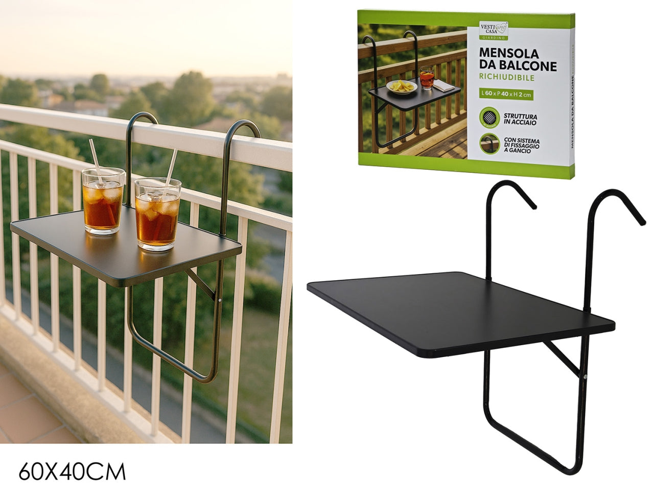 Mensola da balcone in metallo 60x40cm antracite