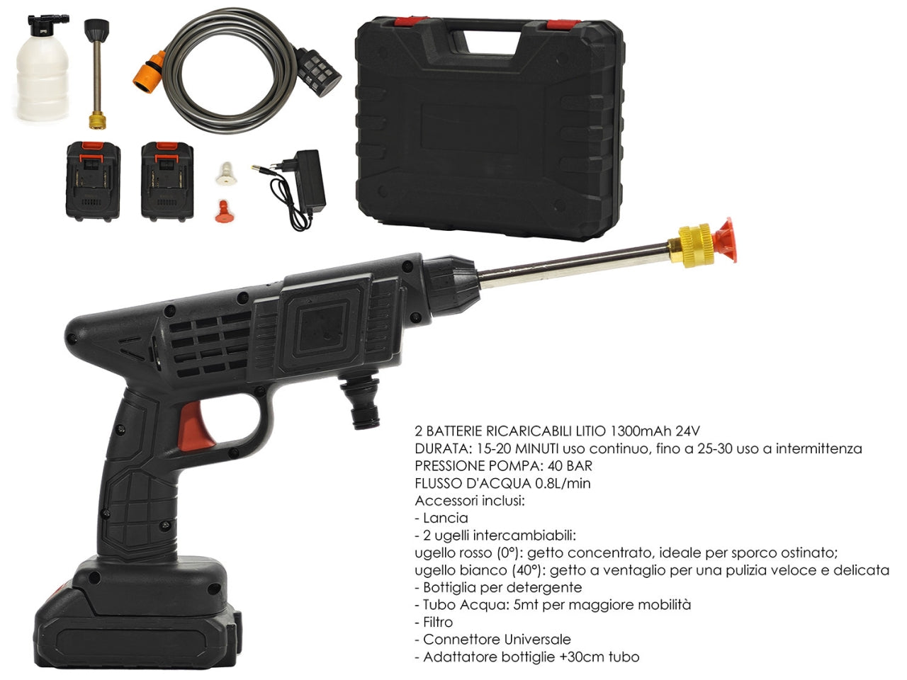 Idropulitrice a batteria 24v 200w con valiegga e accessori