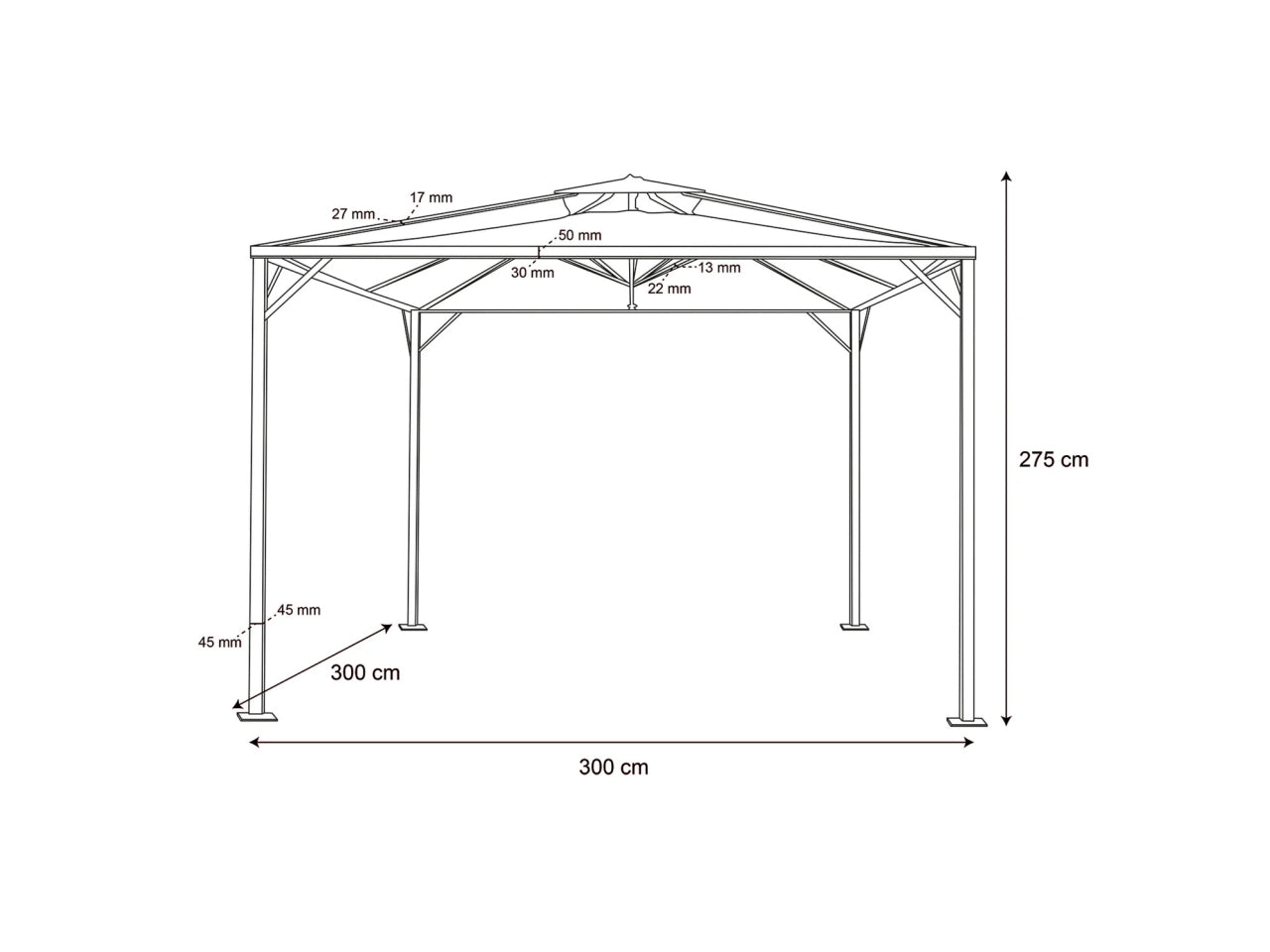 Gazebo ombrellone 3x3mt in tessuto poliestere ecrÃ¹ e struttura antracite