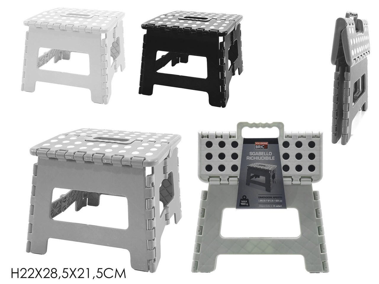 Sgabello pieghevole 22x28,5x21,5cm in 3 colori assortiti
