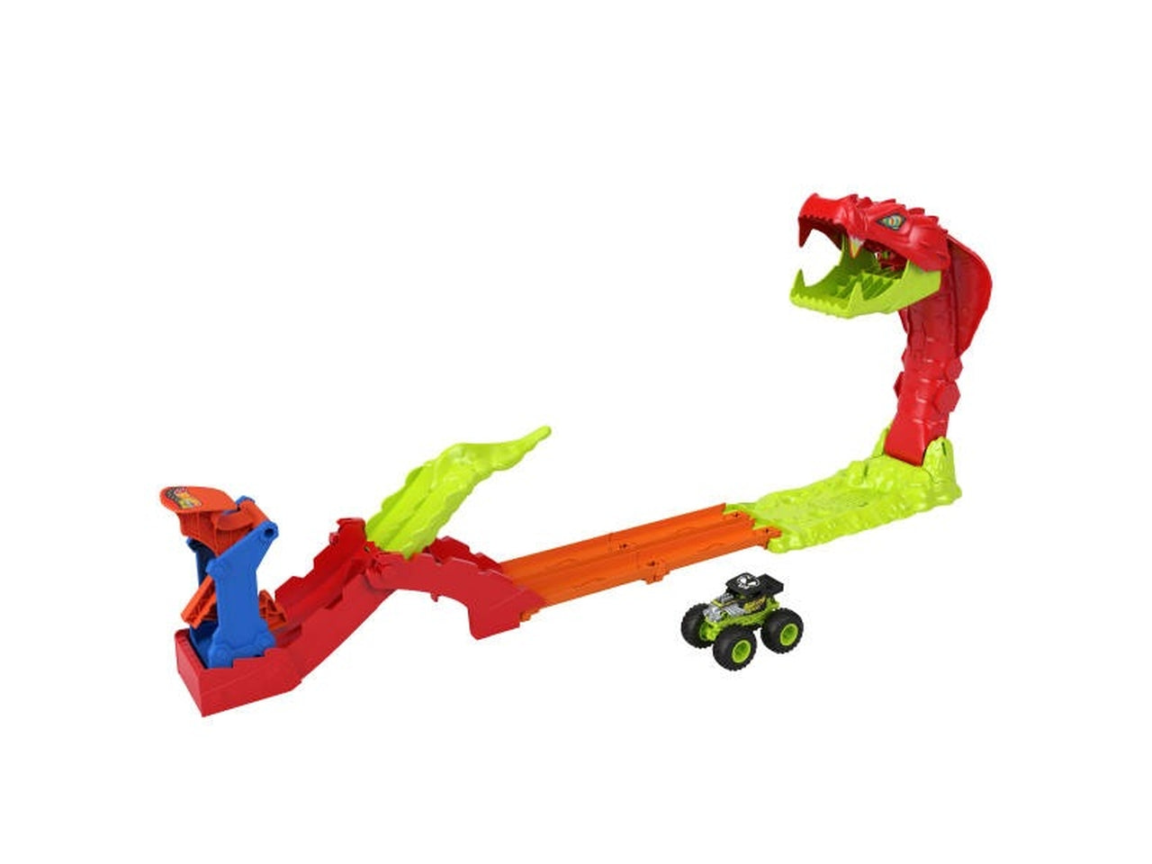 Hot Wheels monster truck snake slam takedown pista serpente