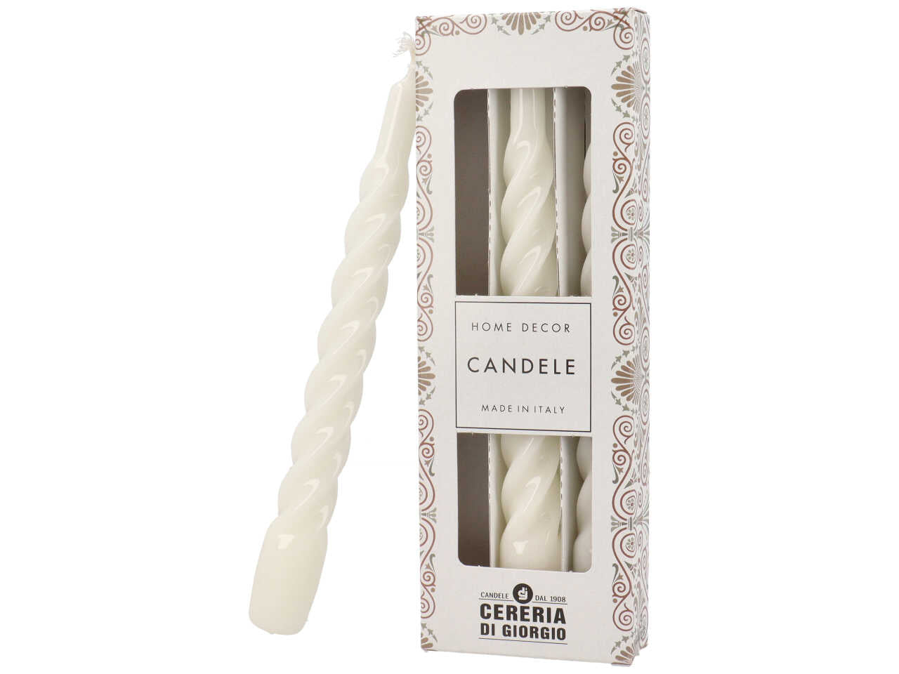 Candela home decor tortiglione laccato 21cm in confezione da 3 pezzi colore bianco