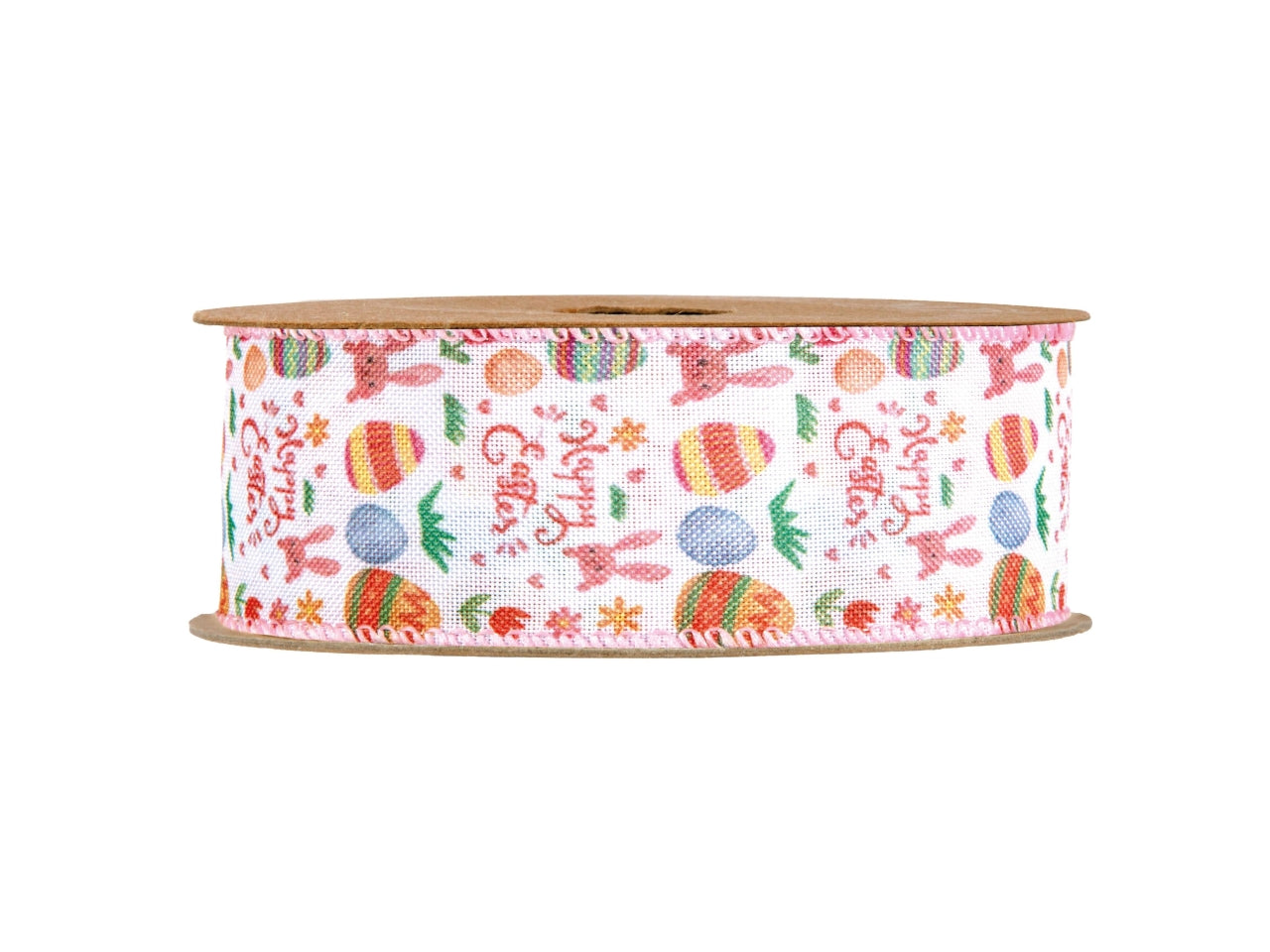 Nastro con conigli happy easter in tessuto 4cmx10mt